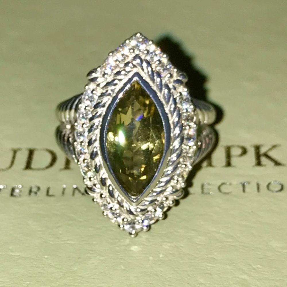 Judith Ripka Silver and Olive Green Quartz Ring